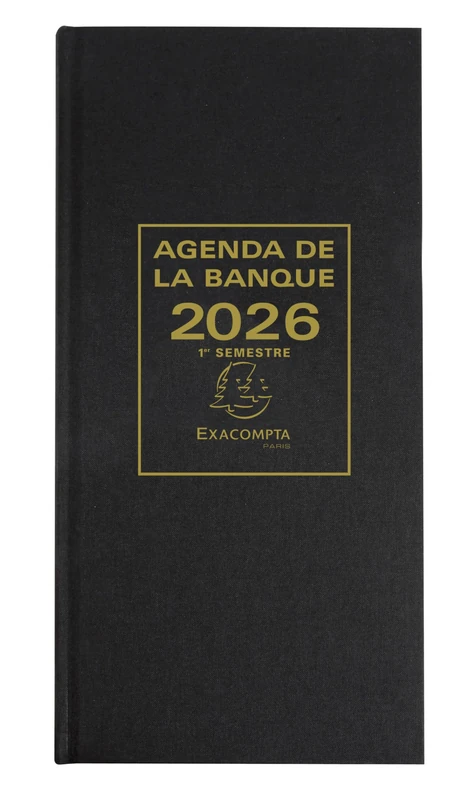Exacompta 38582E Long Bank Desk Diary in 2 volumes 1st and 2nd Semester 16 x 34 cm Black January to December 2020