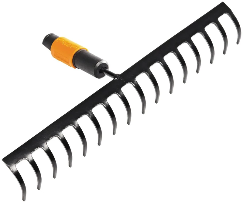 Fiskars Rake with 16 Prongs, Tool Head, Width: 40 cm, Hardened Steel Prongs, Black/Orange, QuikFit, 1000654