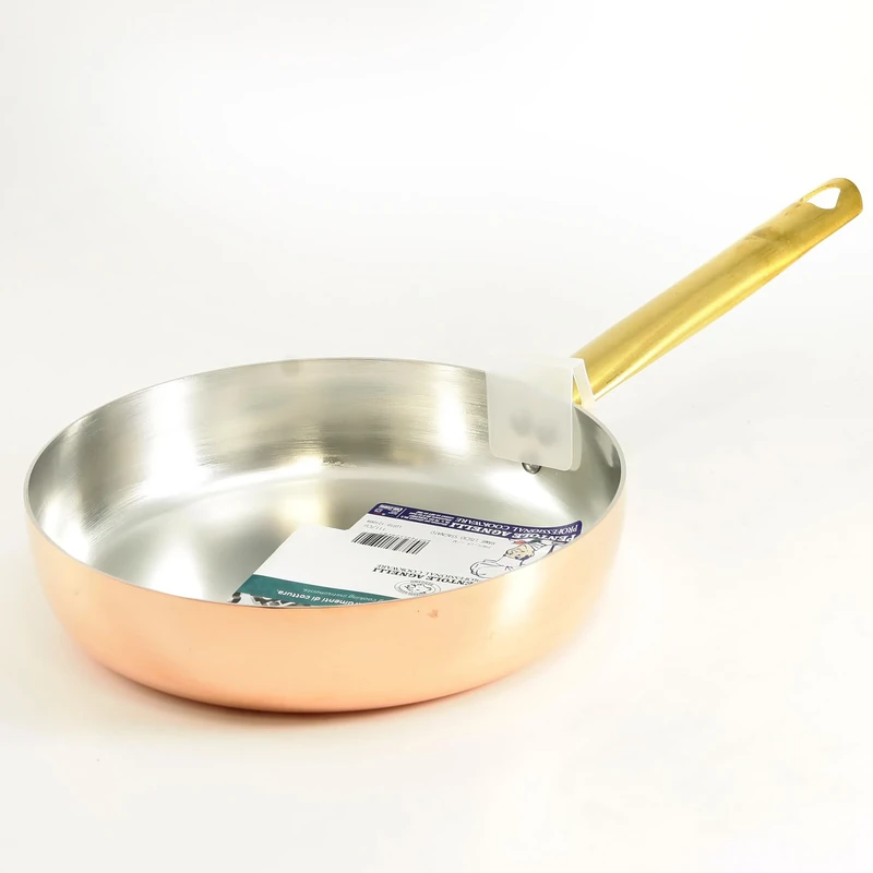 Pentole Agnelli ALCU11132 Pan in Hand-Tinned Smooth Copper with a Tubular Brass Handle, 32 cm