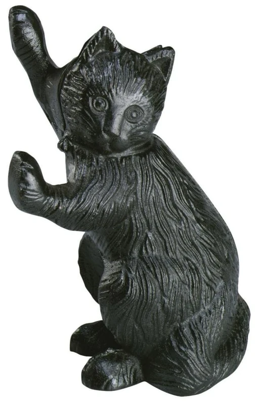 Fallen Fruits Stretching Cat Door Stop, 8.375" H, Black - Image 1