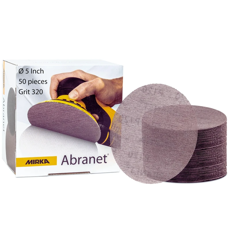 Mirka 9A-232-320 Abranet 5" 320 Grit Mesh Abrasive Dust Free Sanding Discs (Box of 50 Discs),Grey