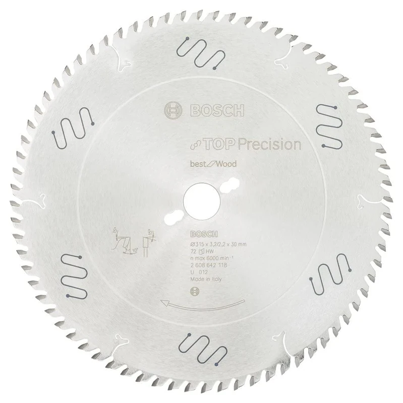 Bosch 2608642118 BSWOS 72 Tooth Top Precision Circular Saw Blade, 0 V, Silver