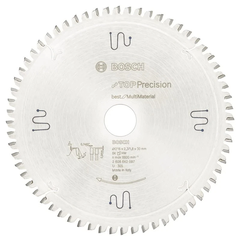 Bosch 2608642097 BSMUB 64 Tooth Top Precision Circular Saw Blade, 0 V, Silver