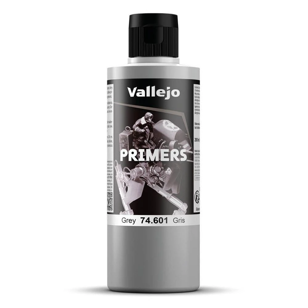 Vallejo Surface Primer, Acrylic Grey Primer for Airbrush, Fast-Drying, High Adhesion for Models and Miniatures, 200 ml