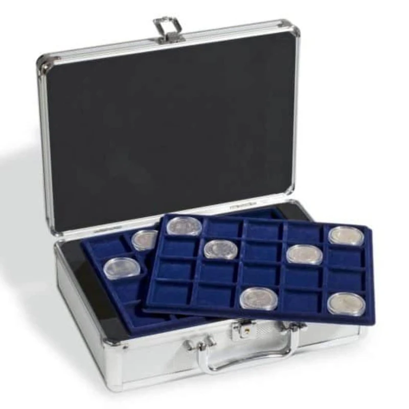 Kleiner Münzkoffer für 10-Euro-Münzen: inkl. 6 Blaue Münztableaus für je 24 Münzen