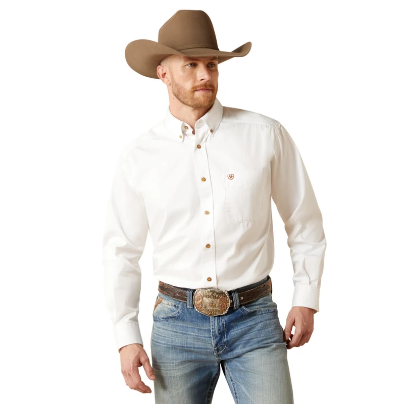 ARIAT Men's Solid Twill Shirt-dotd, White, Medium