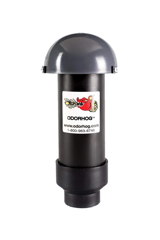 OdorHog Vent Stack Pipe Filter 4 Sizes, Black ABS with Mushroom Cap, Removes Outdoor Septic and Sewer Odors (2.0-inch) - Image 1