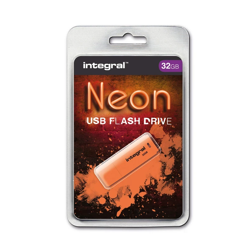 Integral 32GB Neon Orange USB 2.0 Flash Drive - Compact, Plug-and-Play