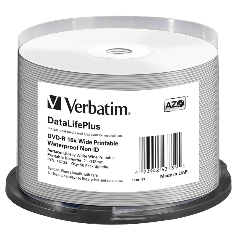 Verbatim DVD-R 4,7 GB (120min) 16x Wide Glossy Printable Waterproof 50-cake NON-ID - Image 1
