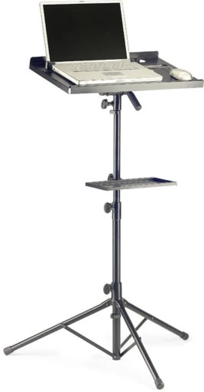 Stagg Two Tier Computer Stand, Adjustable Tripod for Laptop, Extra Table for Accessories