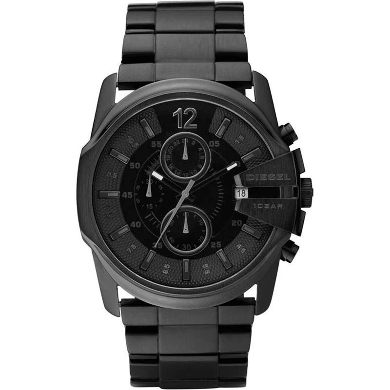 Diesel Watch for Men Master Chief Chrono, Three Hand Movement, 49 mm Black Stainless Steel Case with a Stainless Steel Strap, DZ4180