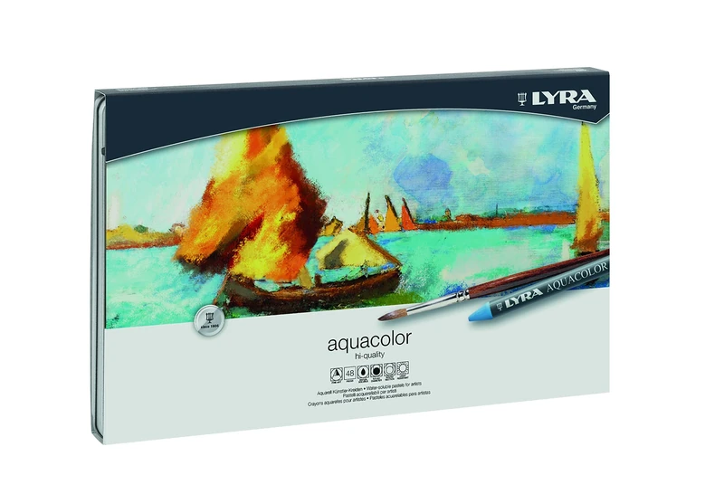 LYRA Aquacolor Fine Art Water-Soluble Wax Pastel Set, 48 Assorted Colours with 1 Brush, For Professionals & Students