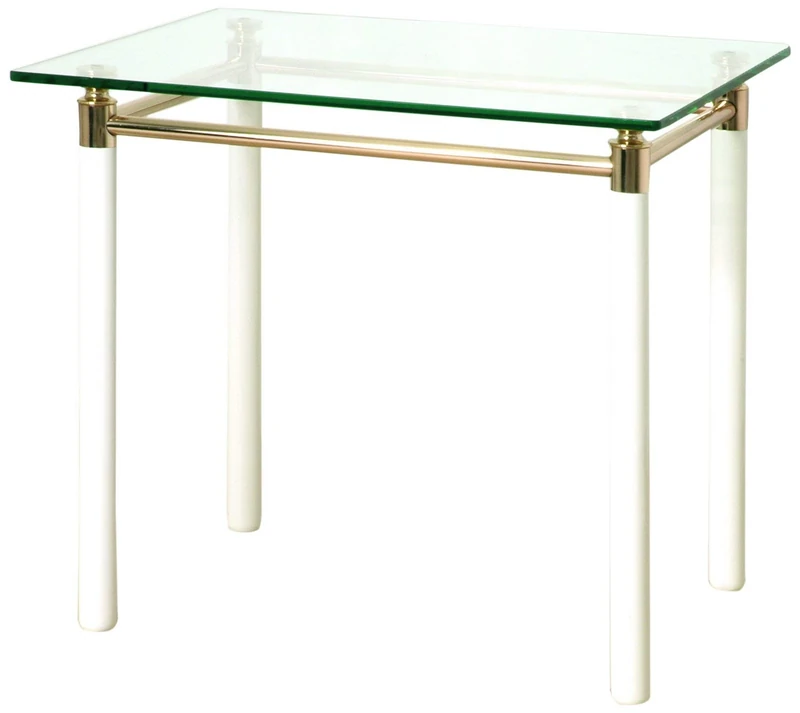 HAKU Möbel End Table Gold-Plated, White, Solid Wood, Metal, Tempered Glass - Size: W 60 cm X H 54 cm X D 50 cm, Style: Contemporary
