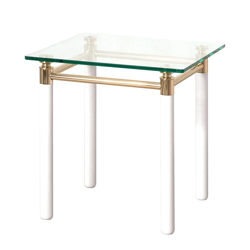 HAKU Möbel End Table Gold-Plated, White, Metal, Tempered Glass - Size: W 42 cm X H 44 cm X D 42 cm, Style: Contemporary