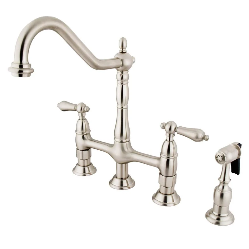 Kingston Brass KS1278ALBS Heritage 8-Inch Kitchen Faucet with Brass Sprayer, Satin Nickel
