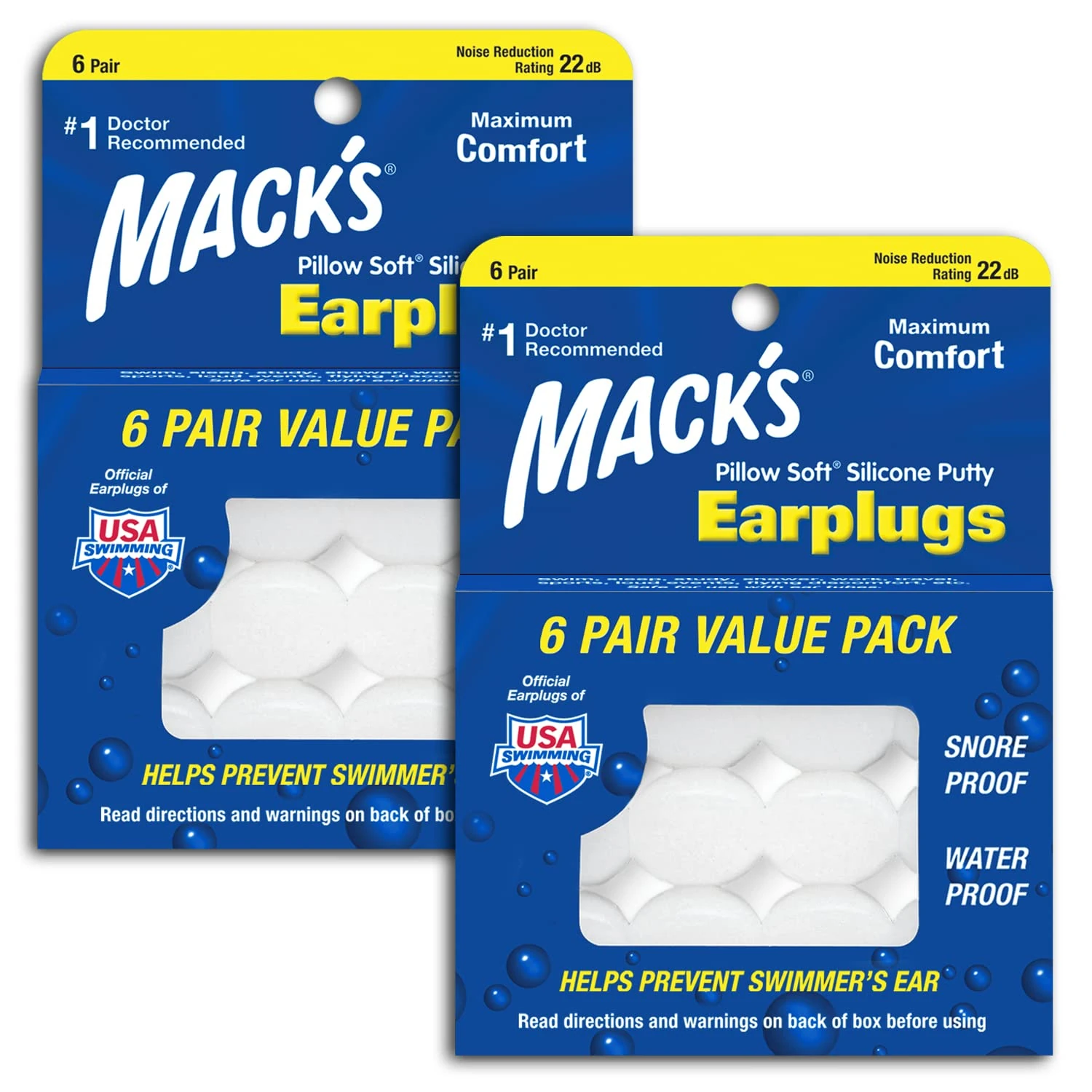 Mack's Pillow Soft Silicone Earplugs - 6 Pair (Pack of 2), Value Pack – The Original Moldable Silicone Putty Ear Plugs for Sleeping, Snoring, Swimming, Travel, Concerts and Studying White