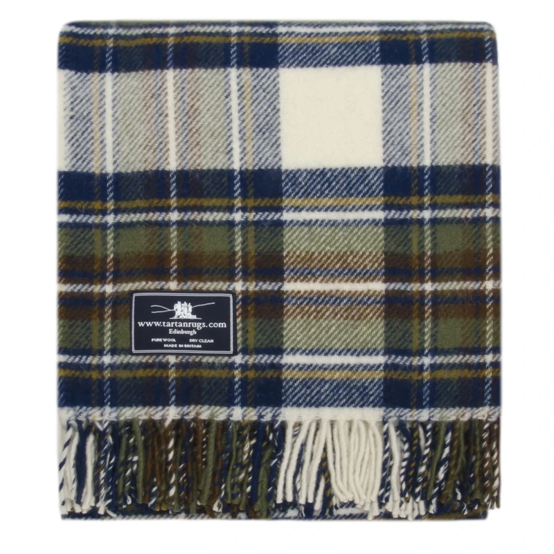 Tweedmill Textiles Muted Blue Stewart Tartan Premium Wool Travel Rug - Image 1