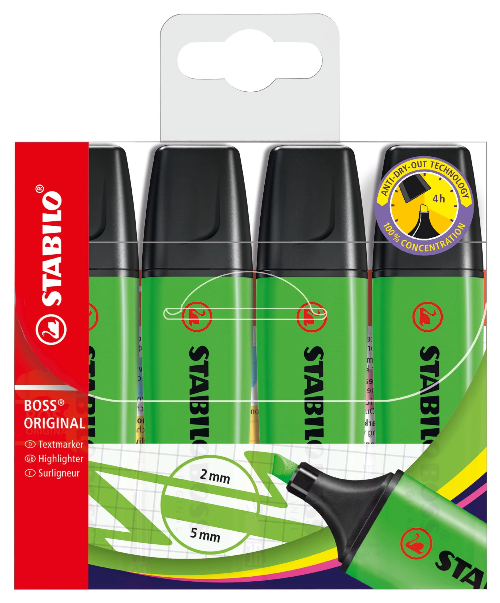 STABILO BOSS ORIGINAL - Highlighter - Pack of 4 - Green