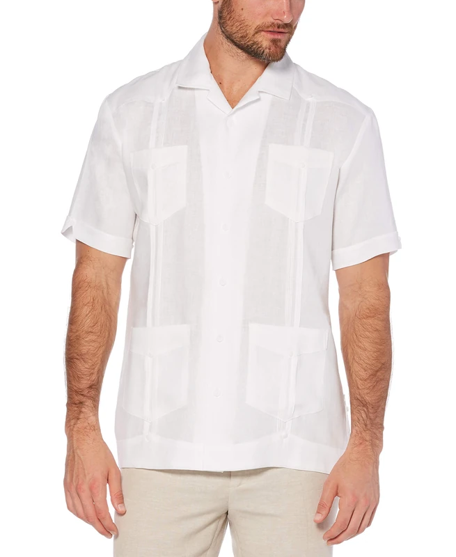 Cubavera Men's 100% Linen Four-Pocket Short Sleeve Guayabera (Size Small-5x) Button Down Shirt, Bright White, Large