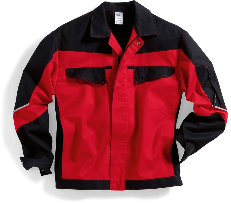 BP 1607-559-81-60/62n, Work jacket, Concealed zip and pockets 245,00 g/m², fabric blend red/black, 47/49n