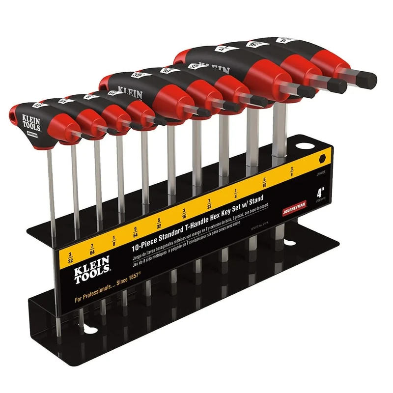 KLEIN TOOLS JTH410E T-Handle Hex Key Set, SAE Inch Sizes Allen Wrench Set with 4-Inch Blades, Stand Included, 10-Piece