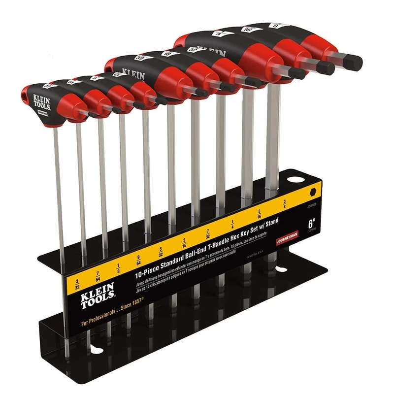 KLEIN TOOLS JTH610EB Ball End T-Handle Hex Key Set, SAE Inch Sizes Allen Wrench Set with 6-Inch Blades, Stand Included, 10-Piece