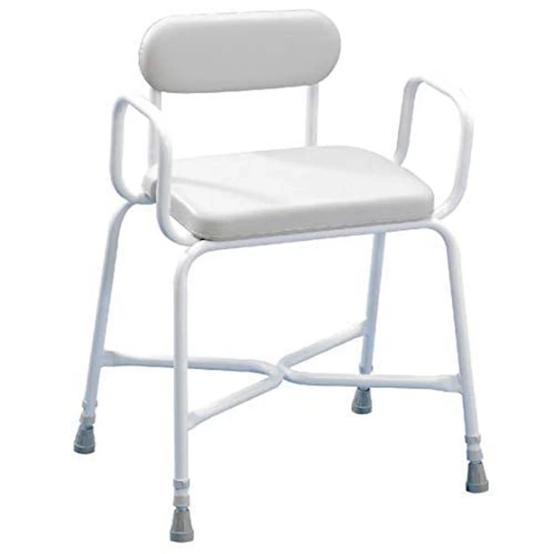Homecraft Sherwood Plus Bariatric Shower Stool with Padded Back, Adjustable, Bath Chair with Arms & Padded Seat for Elderly, Handicapped, & Disabled users' Stability, Bathroom Bench Accessory