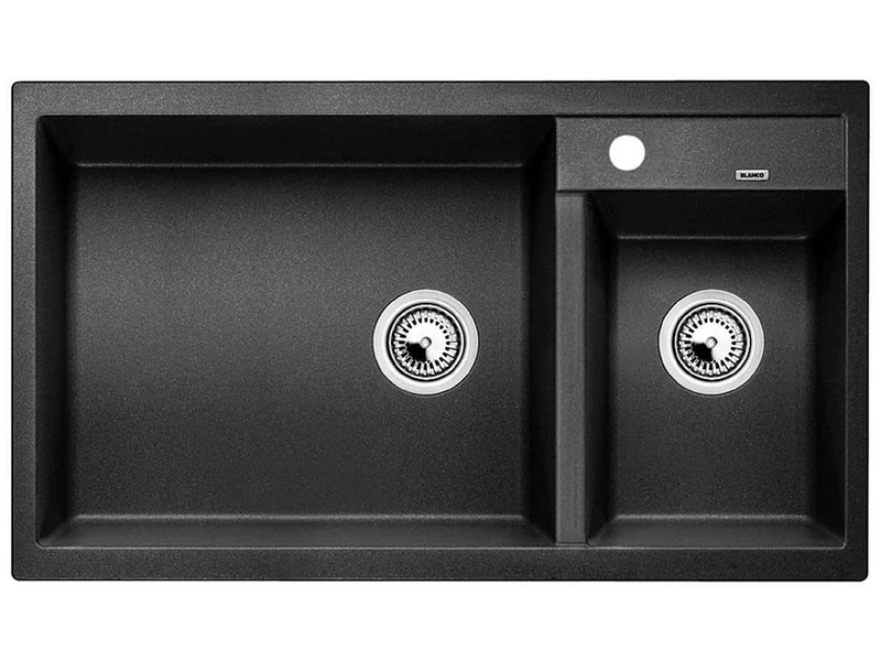 BLANCO METRA 9 | SILGRANIT Sink in Anthracite | Installation Type: Inset Installation from Above | Main Bowl on The Left | for 90 cm Wide Base cabinets | User-Friendly Double Bowl | [86x50x20.2 cm]