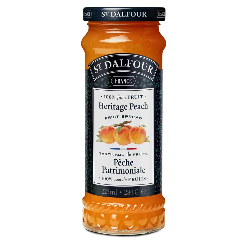 St. Dalfour Peach Fruit Spread 284g – No Added Sugar, 100% Real Fruit, All-Natural Jam Alternative, Vegan, Gluten-Free, Non-GMO, Made in France - Bulk Pack 6 x 284g