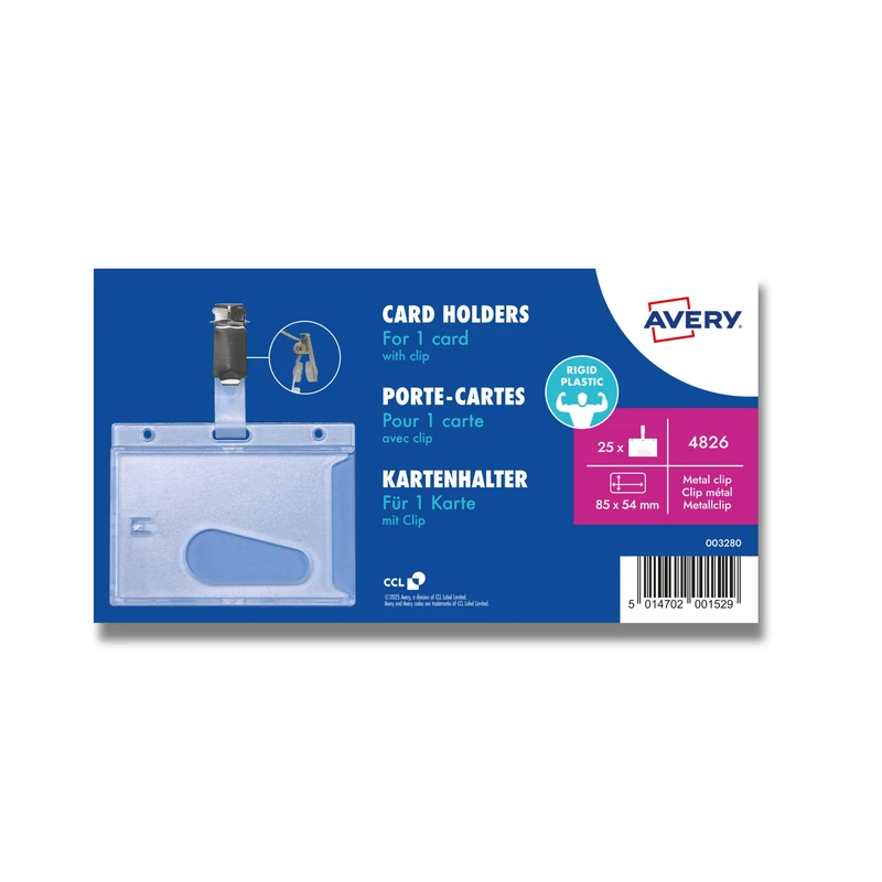Avery 4826 Security Badge Holder with Clip, 85 x 54 mm - Pack of 25