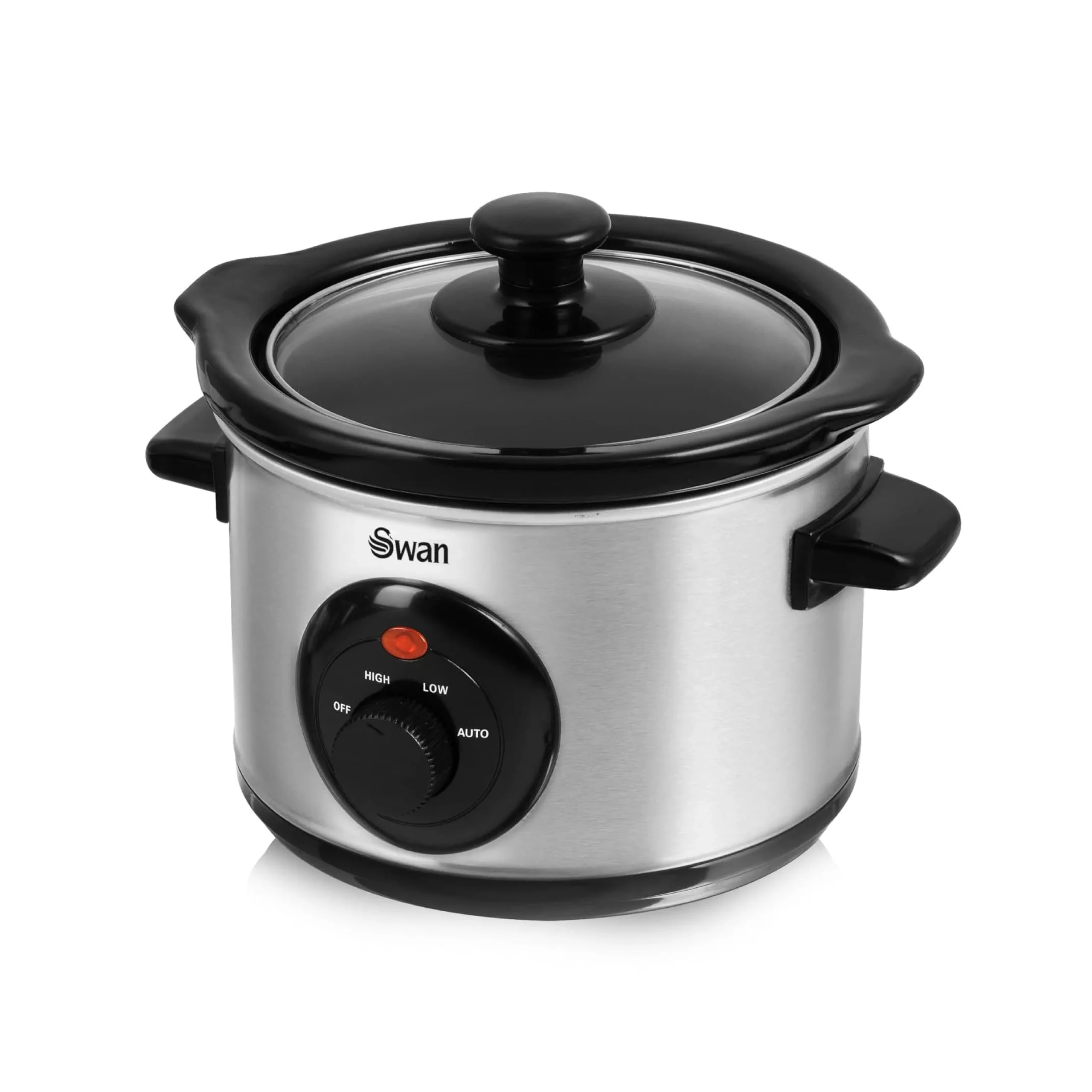 Swan SF17010N 1.5 Litre Slow Cooker with 3 Heat Settings, Glass Lid, 120W, Stainless Steel, Silver