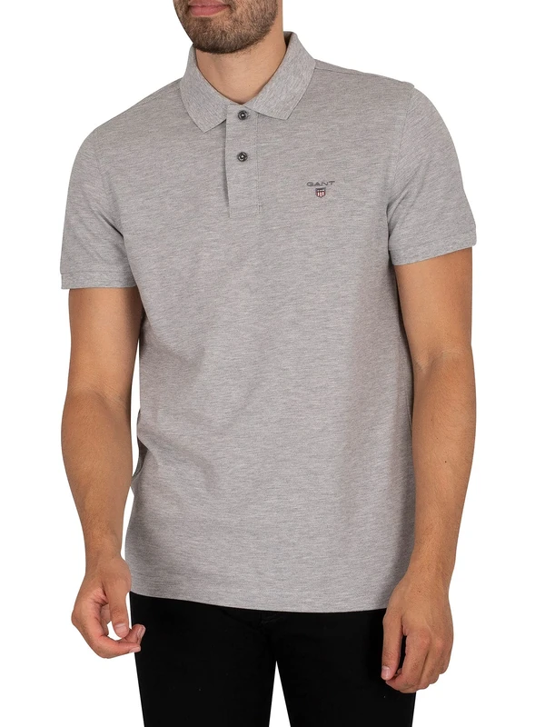 Gant Men's Solid Pique Rugger Short Sleeve Polo Shirt, Grey (Grey Melange), Small (Manufacturer Size: Small) - Image 1