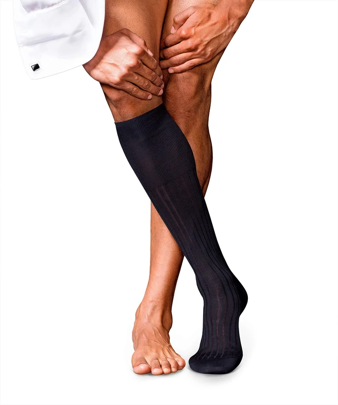 FALKE Men's No. 13 M Kh Cotton Long Plain 1 Pair Knee-High Socks, Blue Dark Navy 6370, 10-11