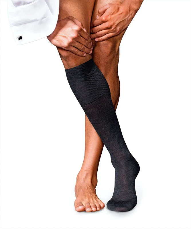 FALKE Men's No. 6 M Kh Wool Silk Long Plain Knee-High Socks 1 Pair, Grey Anthracite Melange 3080, 5.5-6.5