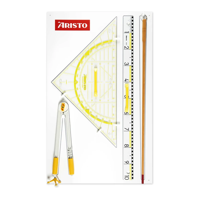 Aristo Wall Board Set AR1985W Large Format for Schools and Teachers, TZ Triangle, Ruler, Index and Compass Made of Plastic, Includes Plastic Wall Mount Bracket