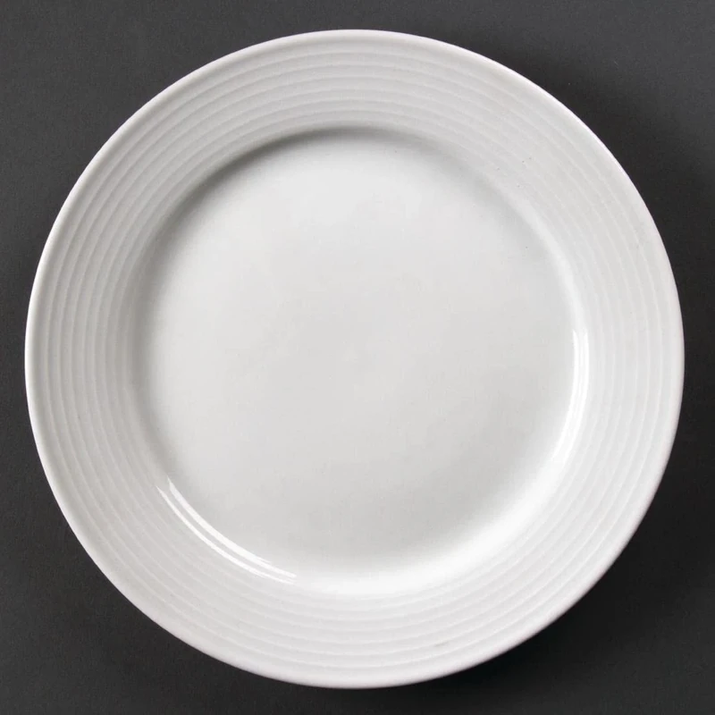 Olympia Linear Wide Rimmed Service Plates 250mm Porcelain White 12pc