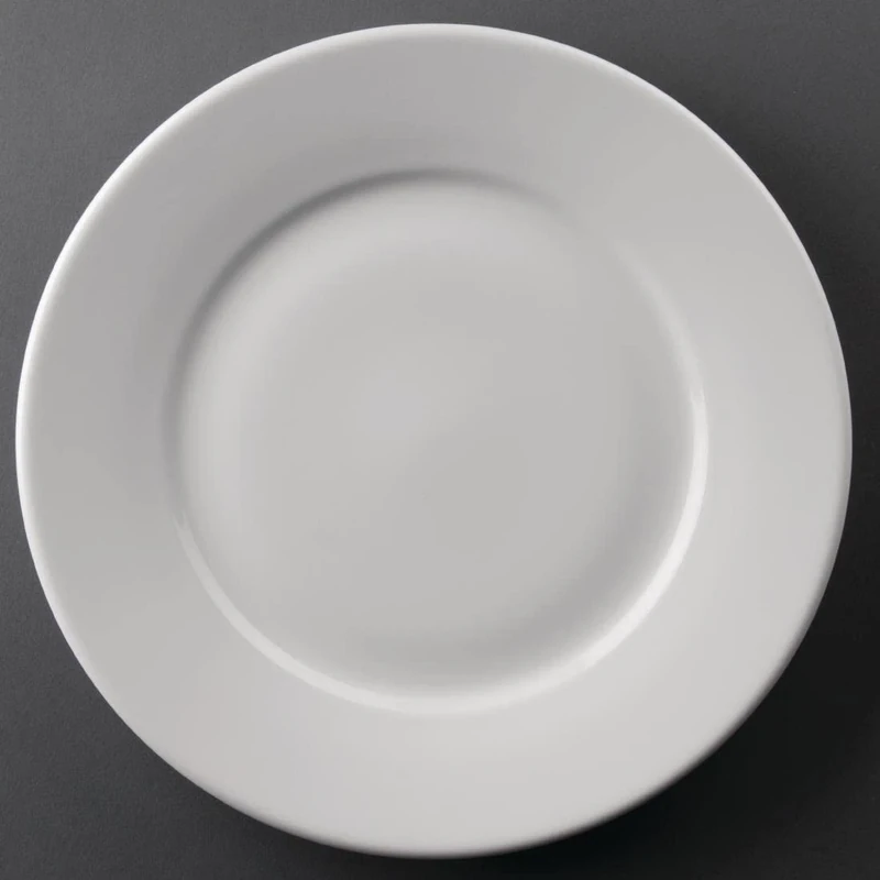 Olympia Athena Wide Rimmed Dinner Plates Set 25.4 cm/10 inch (Pack of 12), White, Super-Vitrified Porcelain, Dishwasher & Microwave Safe, BS4034 Certified for Hotel Use, CC209