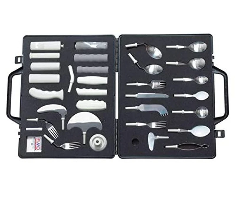 Homecraft Kings Cutlery Assessment Kit, Standard, Angled, and Specialised Utensils, Non-Corroding, Dishwasher Safe - Pack of 33 Pieces