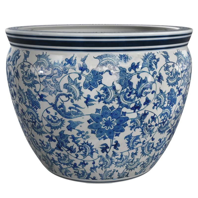 Red Lantern Oriental Furniture 40.6 cm Floral Blue and White Porcelain Fishbowl