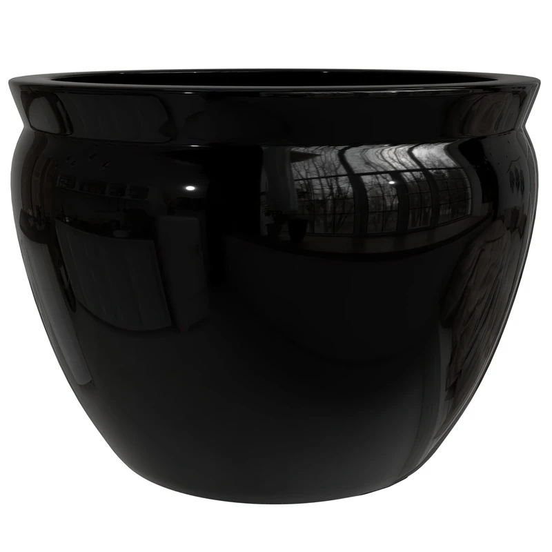 Red Lantern Oriental Furniture 12" Solid Black Porcelain Fishbowl - Image 1