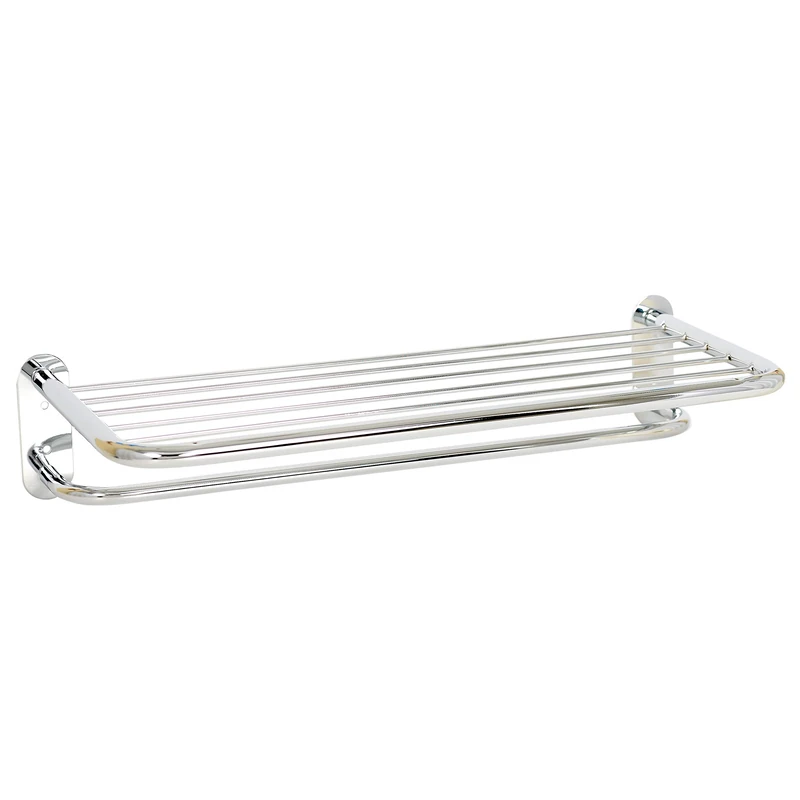 Zenna Home Hotel Style Bathroom Towel Shelf with Built in Towel Bar, Wall Shelf, Easy to Install Wall Mounted Storage, Chrome - Image 1
