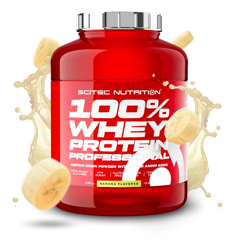 Scitec Nutrition 100% Whey Protein Professional – Enhanced with Extra Amino Acids & Digestive Enzymes – Gluten-Free – Palm Oil Free, 2.35 kg, Banana