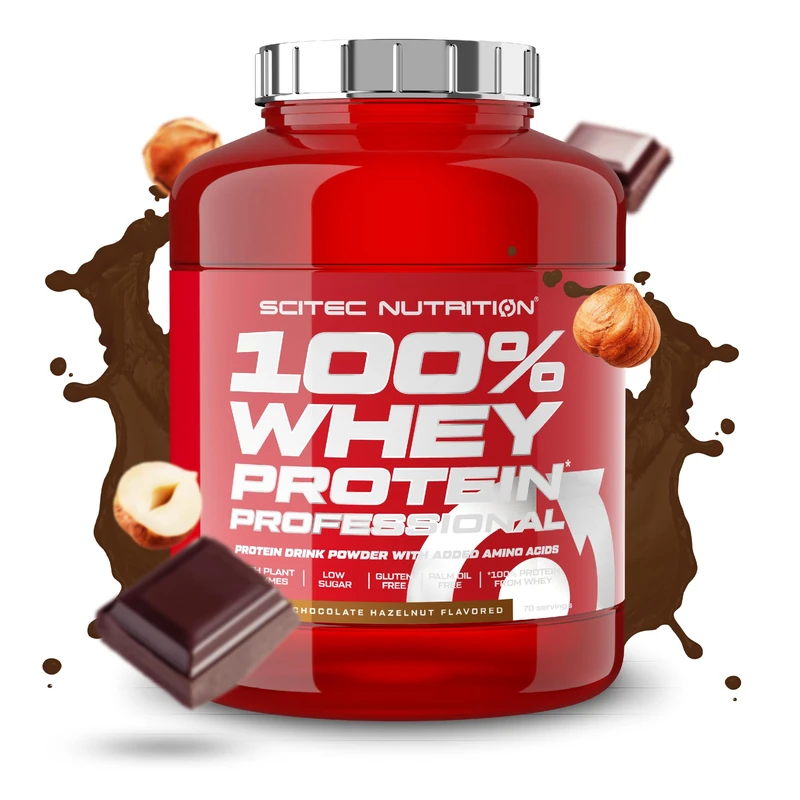 Scitec Nutrition 100% Whey Protein Professional – Enhanced with Extra Amino Acids & Digestive Enzymes – Gluten-Free – Palm Oil Free, 2.35 kg, Chocolate-Hazelnut