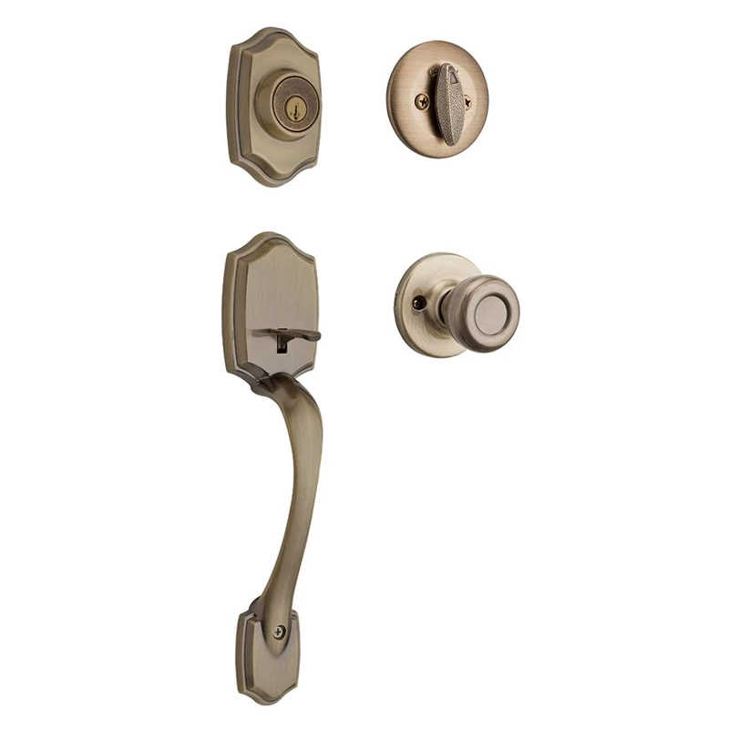 Kwikset 96870-098 Belleview Single Cylinder Handleset with Tylo Knob Featuring SmartKey Security in Antique Brass