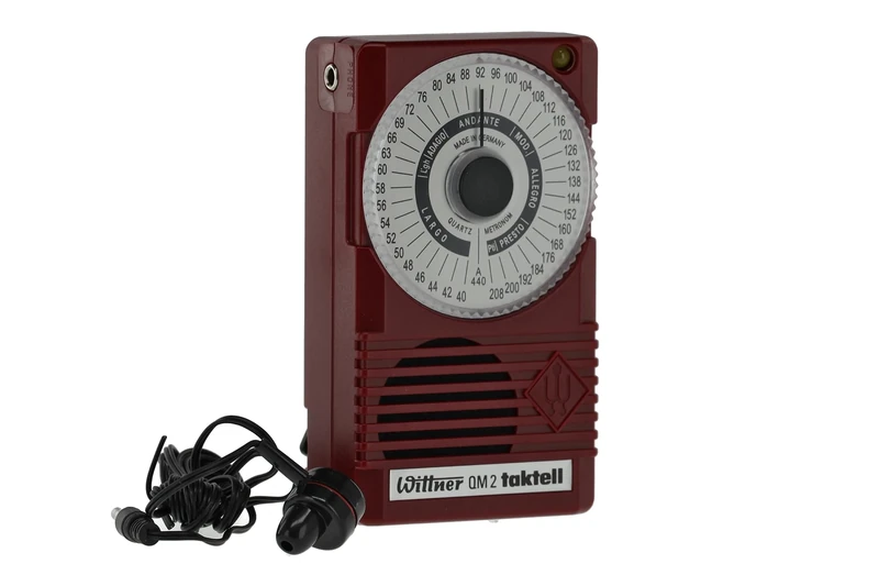 Wittner Taktell® Quartz QM 2 Series 861 - Robijnrode kunststof behuizing - 40-208 beats/minuut - 39 temposities - Met concerttoonhoogte a1 = 440 Hz - Inclusief batterij (9 volt) en koptelefoon
