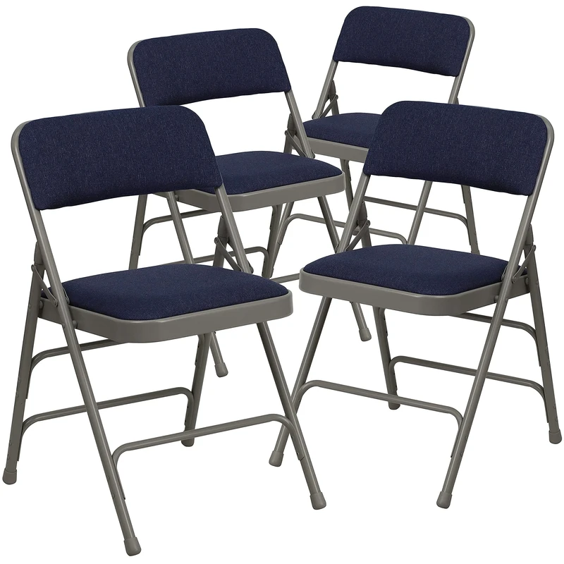Flash Furniture Hercules Series Sheldon Metal Folding Chairs with Cushioned Seat, Fabric Upholstered Event Chairs, Set of 4, Navy
