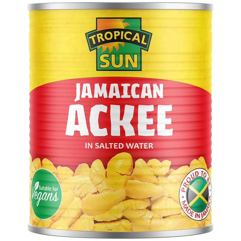 Tropical Sun Jamaican Tinned Ackee 540g (Pack of 6) Rich in Vitamin C, Vegan, Authentic Jamaican Flavor in Salted Water, Ideal for Traditional Dishes