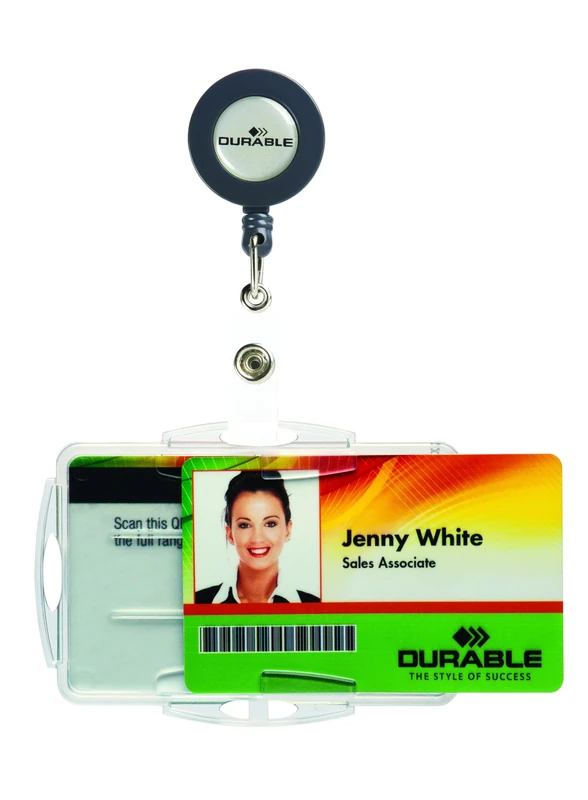 Durable 821919 Double Layer Card Sleeve for ID Cards with Retractable Reel Clip 54 x 85 mm Tape Length 80 cm Pack of 10