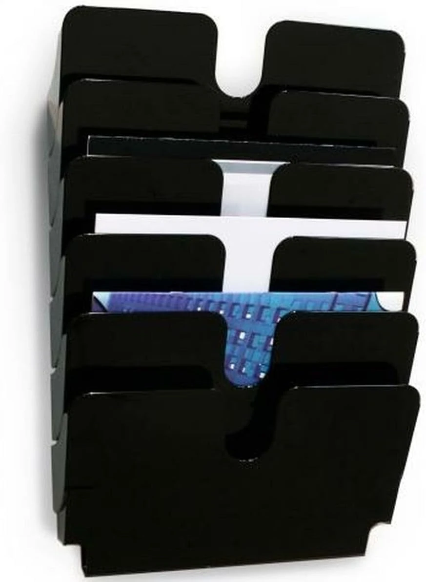 Durable FLEXIPLUS 6 A4 Landscape Literature Holder - Black - Easy To Install Wall Mounted Document Holder - Perfect For Flyers, Brochures, Etc.