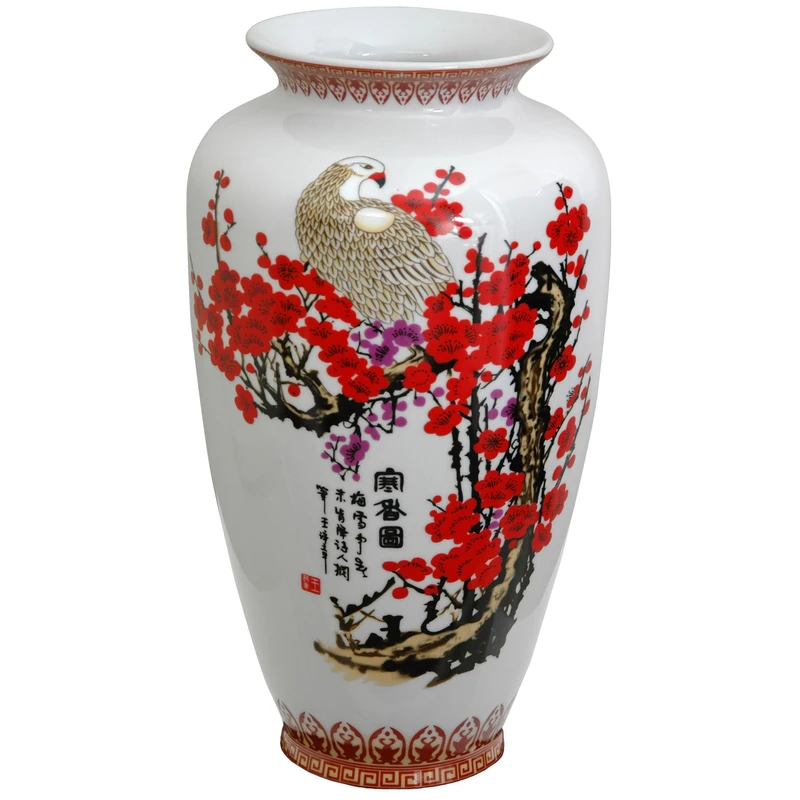 Oriental Furniture 14" Cherry Blossom Porcelain Tung Chi Vase
